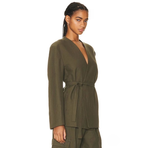 ENZA COSTA Twill Belted Jacket Womens Small Off White Linen Blazer Wrap NEW - Picture 6 of 16